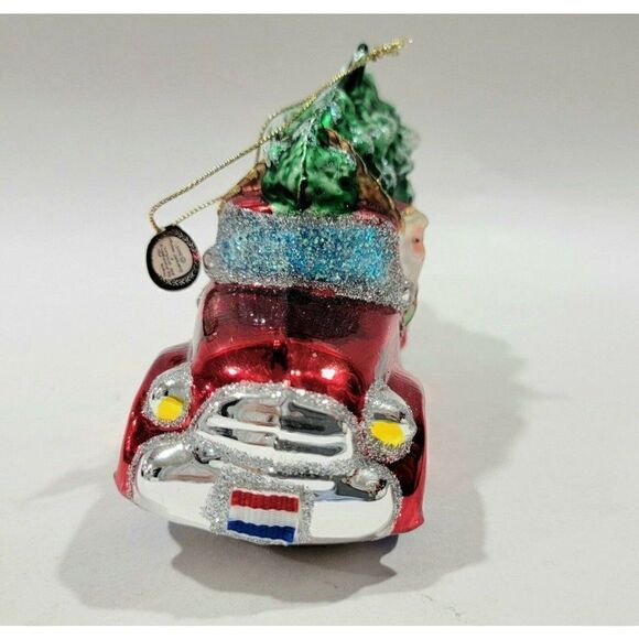 BRN License Christmas Ornament Blown Glass Santa w Tree on car Netherlands Flag - Picture 3 of 12